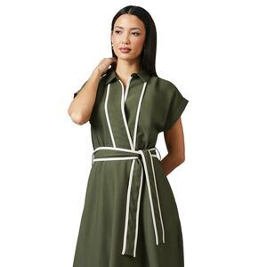 Principles Womens/Ladies Contrast Detail Collared Midi Dress / Khaki Green